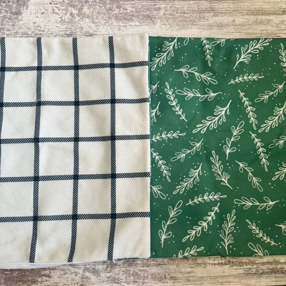 Double-Sided (Plaid, Greenery) Holiday Pillow Sham Set (2)